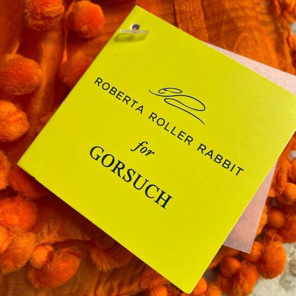 New Roller Rabbit for Gorsuch $200 Orange Silk Cotton Block Print Scarf Wrap NWT - Picture 3 of 15